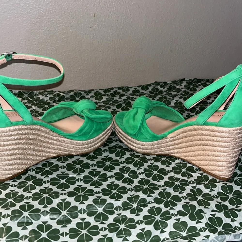 Kate Spade New York Tianna Green Knot Detail Espadrills Wedge Sandals sz 5.5 NWT